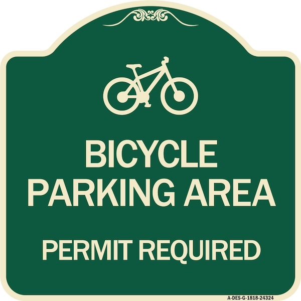 Signmission Bicycle Parking Area Permit Required W/ Graphic Heavy-Gauge Aluminum Sign, 18" x 18", G-1818-24324 A-DES-G-1818-24324 - main
